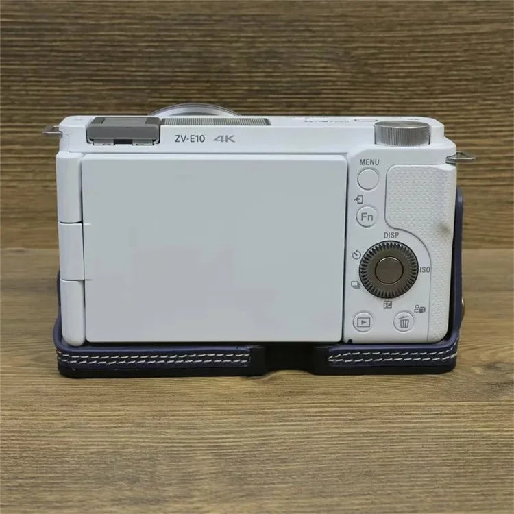 For Sony ZV-E10 PU Leather Bottom Case Battery Opening Design Camera Half Body Cover with Hand Strap
