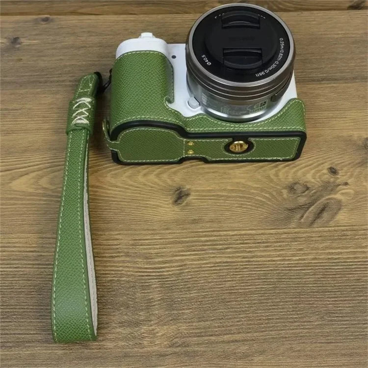 For Sony ZV-E10 PU Leather Bottom Case Battery Opening Design Camera Half Body Cover with Hand Strap