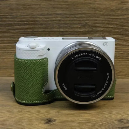 For Sony ZV-E10 PU Leather Bottom Case Battery Opening Design Camera Half Body Cover with Hand Strap