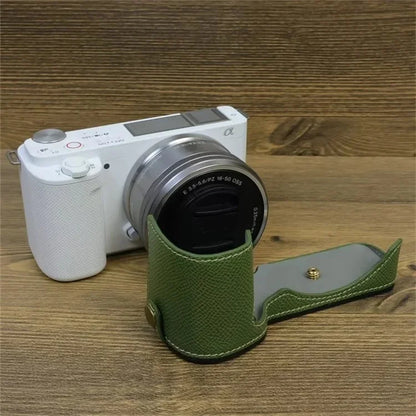 For Sony ZV-E10 PU Leather Bottom Case Battery Opening Design Camera Half Body Cover with Hand Strap