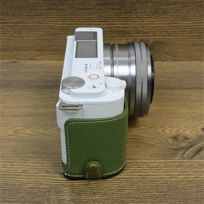 For Sony ZV-E10 PU Leather Bottom Case Battery Opening Design Camera Half Body Cover with Hand Strap