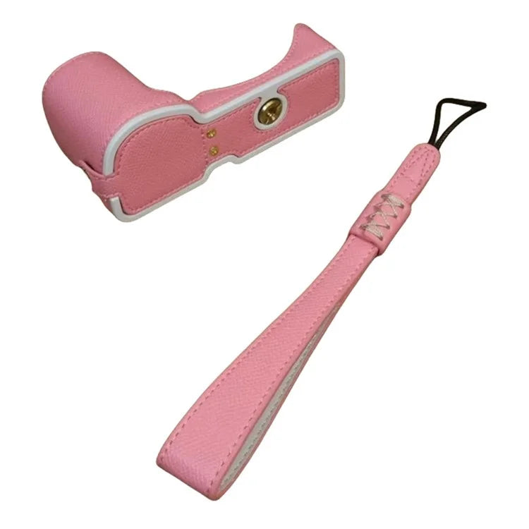 For Sony ZV-E10 PU Leather Bottom Case Battery Opening Design Camera Half Body Cover with Hand Strap