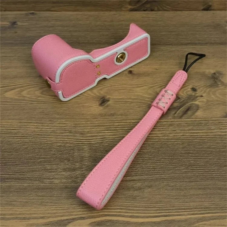 For Sony ZV-E10 PU Leather Bottom Case Battery Opening Design Camera Half Body Cover with Hand Strap