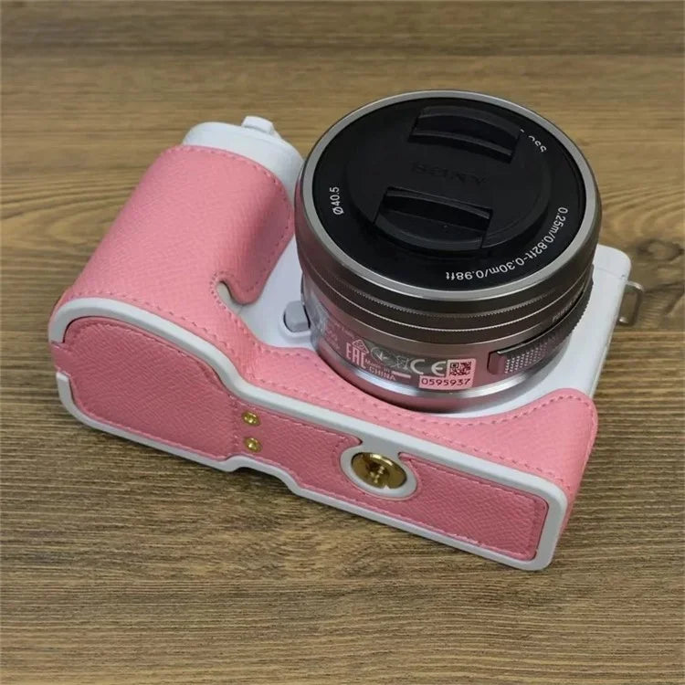 For Sony ZV-E10 PU Leather Bottom Case Battery Opening Design Camera Half Body Cover with Hand Strap