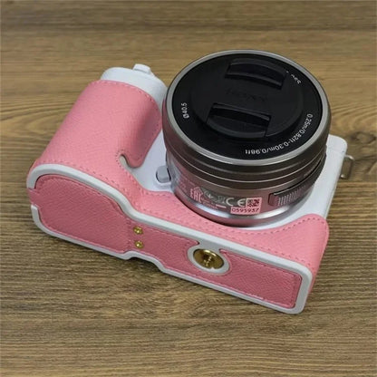 For Sony ZV-E10 PU Leather Bottom Case Battery Opening Design Camera Half Body Cover with Hand Strap