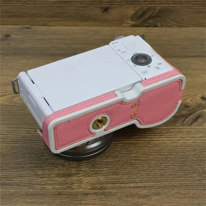 For Sony ZV-E10 PU Leather Bottom Case Battery Opening Design Camera Half Body Cover with Hand Strap