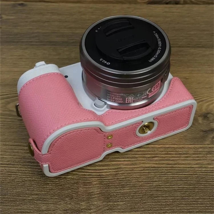 For Sony ZV-E10 PU Leather Bottom Case Battery Opening Design Camera Half Body Cover with Hand Strap