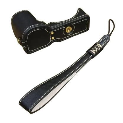 For Sony ZV-E10 PU Leather Bottom Case Battery Opening Design Camera Half Body Cover with Hand Strap