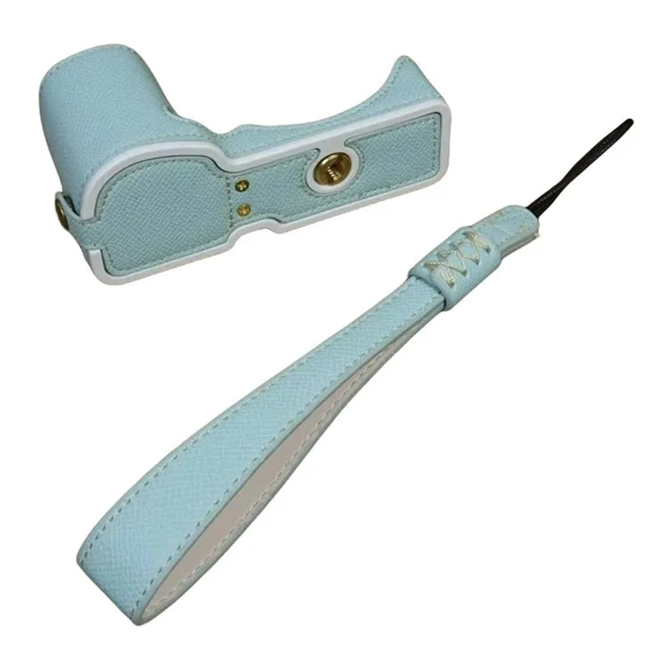 For Sony ZV-E10 PU Leather Bottom Case Battery Opening Design Camera Half Body Cover with Hand Strap