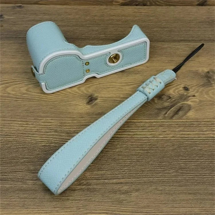 For Sony ZV-E10 PU Leather Bottom Case Battery Opening Design Camera Half Body Cover with Hand Strap