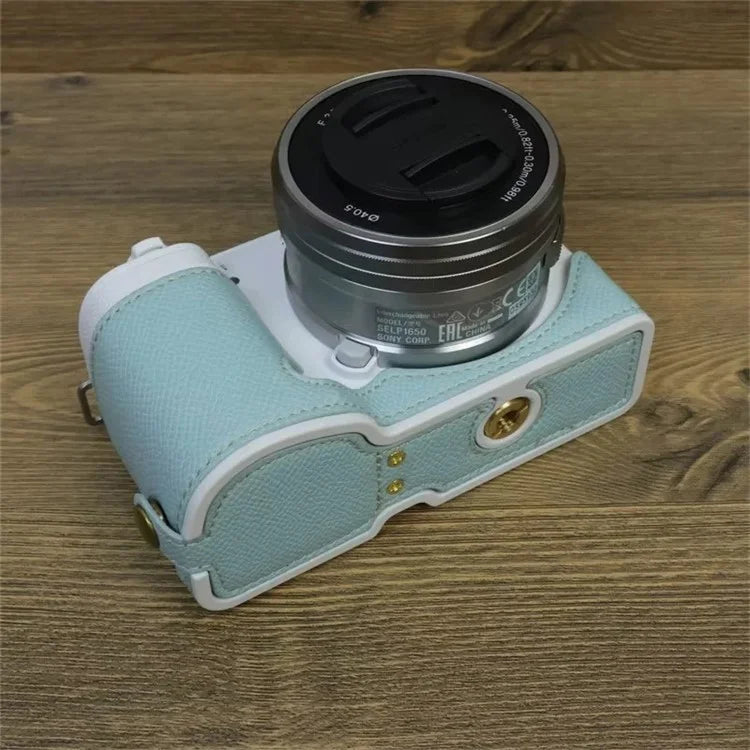 For Sony ZV-E10 PU Leather Bottom Case Battery Opening Design Camera Half Body Cover with Hand Strap
