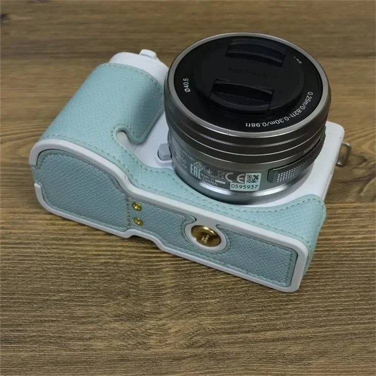 For Sony ZV-E10 PU Leather Bottom Case Battery Opening Design Camera Half Body Cover with Hand Strap