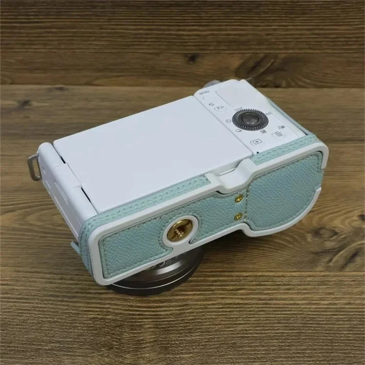 For Sony ZV-E10 PU Leather Bottom Case Battery Opening Design Camera Half Body Cover with Hand Strap