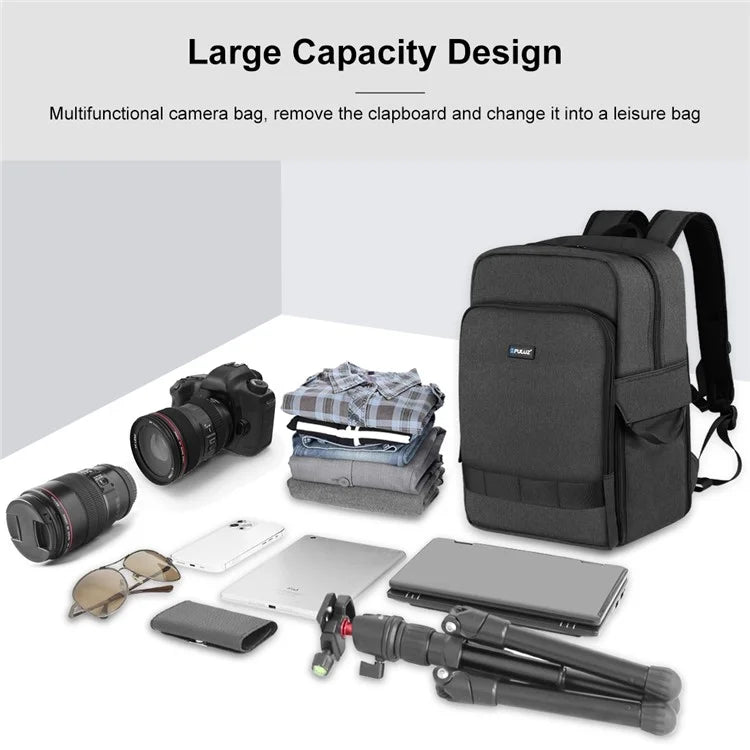 PULUZ PU5017B Camera Backpack Dual Shoulder Straps Camera Case with 14-inch Laptop Compartment