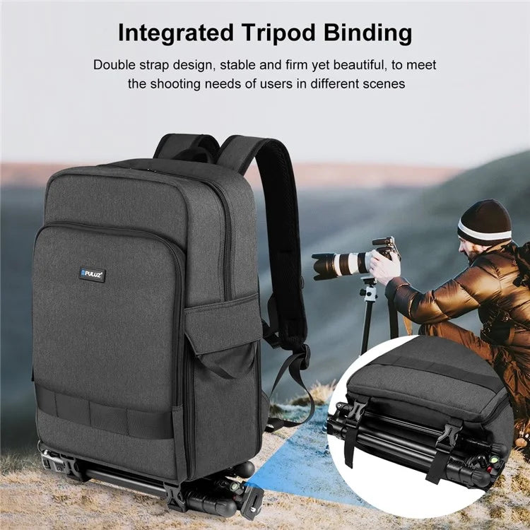 PULUZ PU5017B Camera Backpack Dual Shoulder Straps Camera Case with 14-inch Laptop Compartment