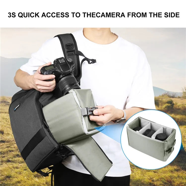 PULUZ PU5017B Camera Backpack Dual Shoulder Straps Camera Case with 14-inch Laptop Compartment