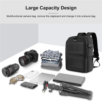 PULUZ PU5018B Camera Backpack with Solar Panel Shoulder Bag for 14-inch Laptop
