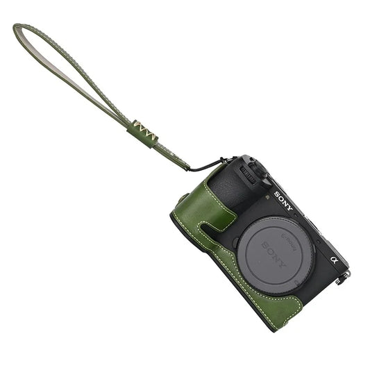 For Sony A6700 PU Leather Bottom Case Half Body Camera Protection Cover