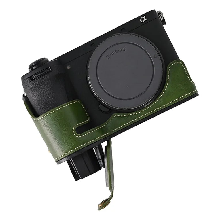 For Sony A6700 PU Leather Bottom Case Half Body Camera Protection Cover