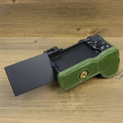 For Sony A6700 PU Leather Bottom Case Half Body Camera Protection Cover