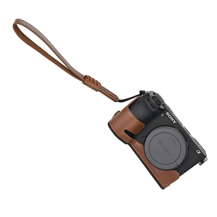 For Sony A6700 PU Leather Bottom Case Half Body Camera Protection Cover