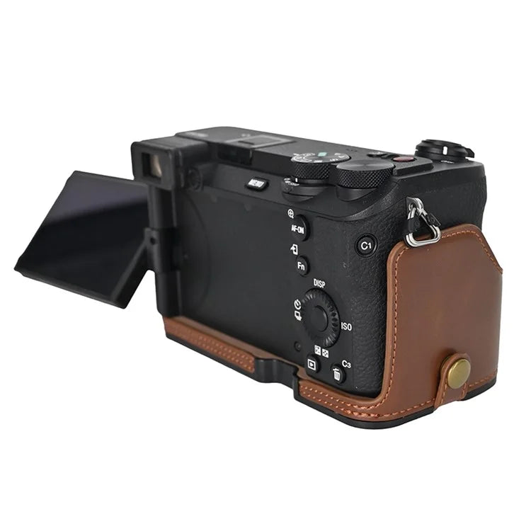 For Sony A6700 PU Leather Bottom Case Half Body Camera Protection Cover