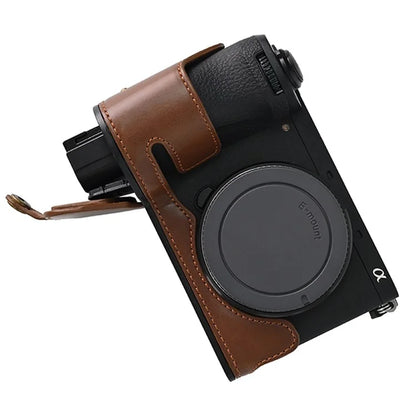 For Sony A6700 PU Leather Bottom Case Half Body Camera Protection Cover