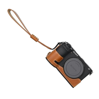 For Sony A6700 PU Leather Bottom Case Half Body Camera Protection Cover