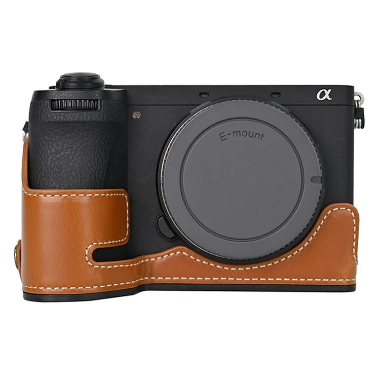 For Sony A6700 PU Leather Bottom Case Half Body Camera Protection Cover