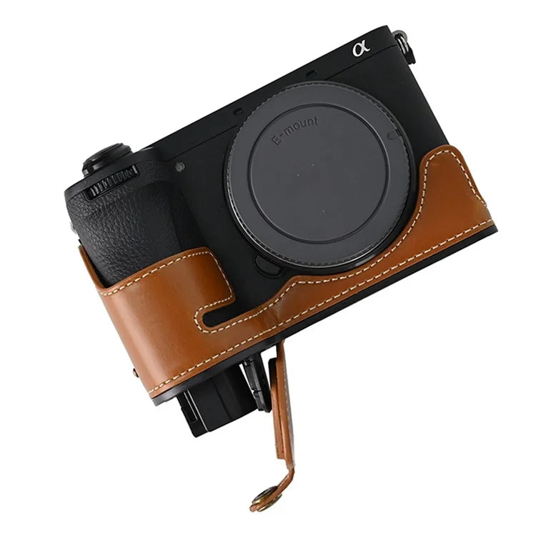 For Sony A6700 PU Leather Bottom Case Half Body Camera Protection Cover
