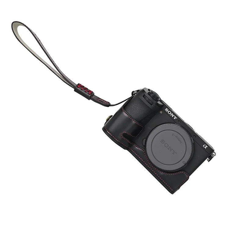 For Sony A6700 PU Leather Bottom Case Half Body Camera Protection Cover