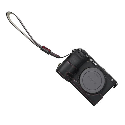For Sony A6700 PU Leather Bottom Case Half Body Camera Protection Cover