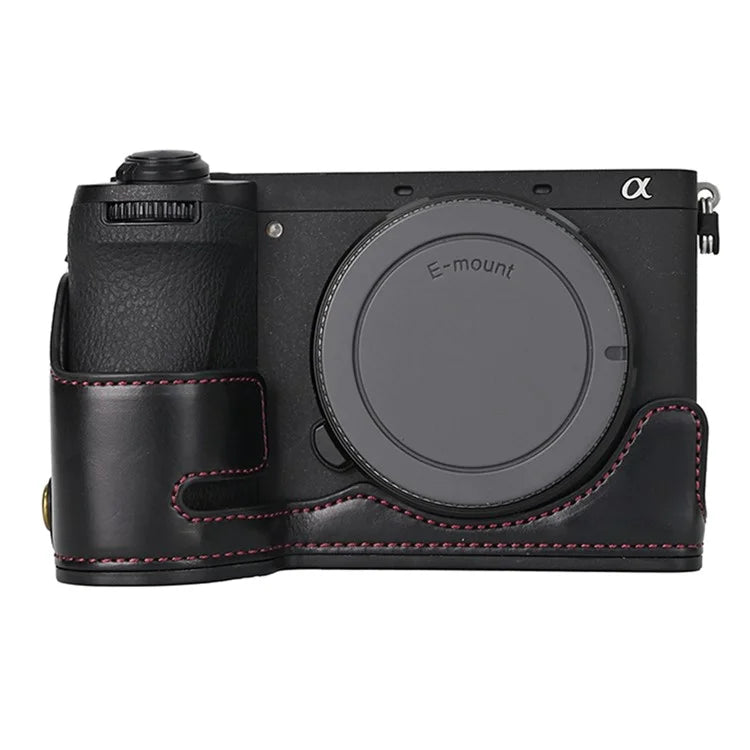 For Sony A6700 PU Leather Bottom Case Half Body Camera Protection Cover