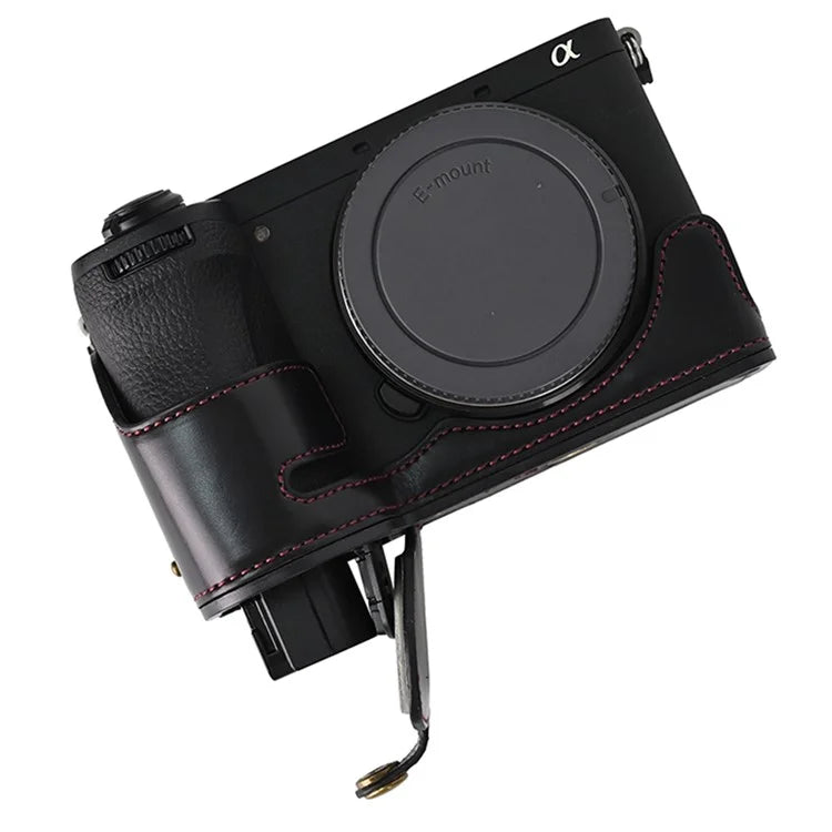 For Sony A6700 PU Leather Bottom Case Half Body Camera Protection Cover