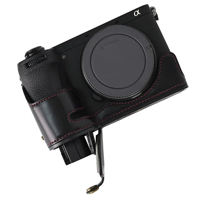 For Sony A6700 PU Leather Bottom Case Half Body Camera Protection Cover