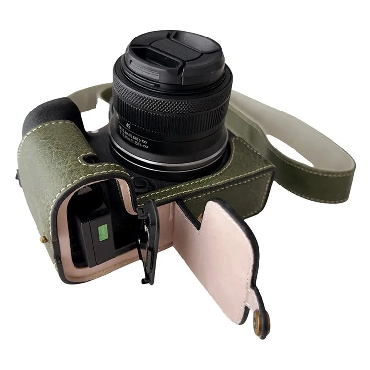 For Canon EOS R10 Buffalo Texture PU Leather Bottom Case Half Body Camera Cover with Shoulder Strap