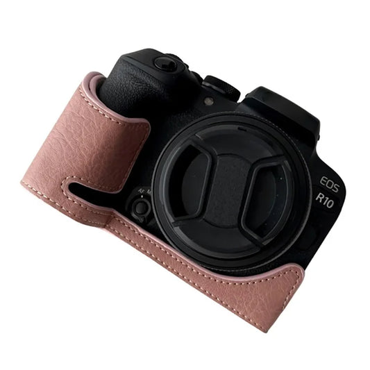 For Canon EOS R10 Buffalo Texture PU Leather Bottom Case Half Body Camera Anti-drop Cover