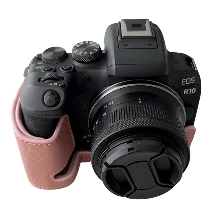 For Canon EOS R10 Buffalo Texture PU Leather Bottom Case Half Body Camera Anti-drop Cover