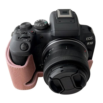 For Canon EOS R10 Buffalo Texture PU Leather Bottom Case Half Body Camera Anti-drop Cover
