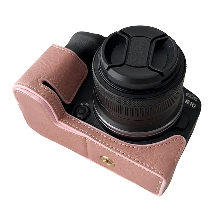For Canon EOS R10 Buffalo Texture PU Leather Bottom Case Half Body Camera Anti-drop Cover