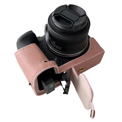 For Canon EOS R10 Buffalo Texture PU Leather Bottom Case Half Body Camera Anti-drop Cover