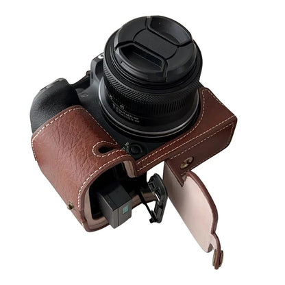 For Canon EOS R10 Buffalo Texture PU Leather Bottom Case Half Body Camera Anti-drop Cover