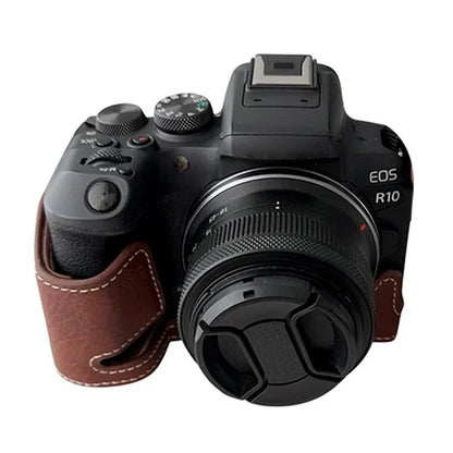 For Canon EOS R10 Buffalo Texture PU Leather Bottom Case Half Body Camera Anti-drop Cover