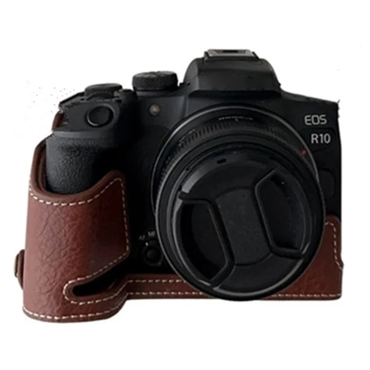 For Canon EOS R10 Buffalo Texture PU Leather Bottom Case Half Body Camera Anti-drop Cover