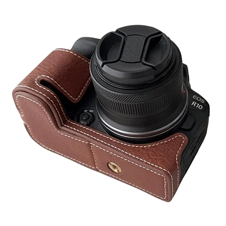 For Canon EOS R10 Buffalo Texture PU Leather Bottom Case Half Body Camera Anti-drop Cover
