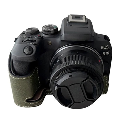 For Canon EOS R10 Buffalo Texture PU Leather Bottom Case Half Body Camera Anti-drop Cover