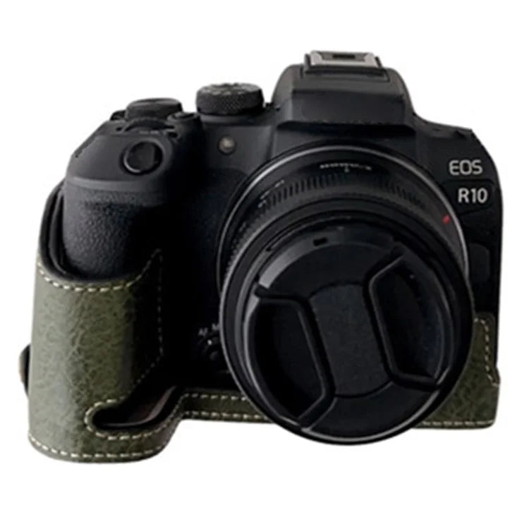 For Canon EOS R10 Buffalo Texture PU Leather Bottom Case Half Body Camera Anti-drop Cover