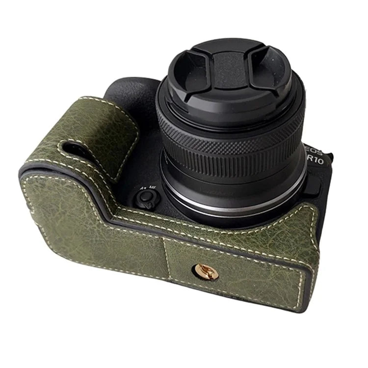 For Canon EOS R10 Buffalo Texture PU Leather Bottom Case Half Body Camera Anti-drop Cover