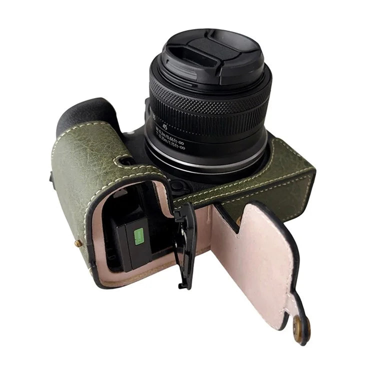 For Canon EOS R10 Buffalo Texture PU Leather Bottom Case Half Body Camera Anti-drop Cover