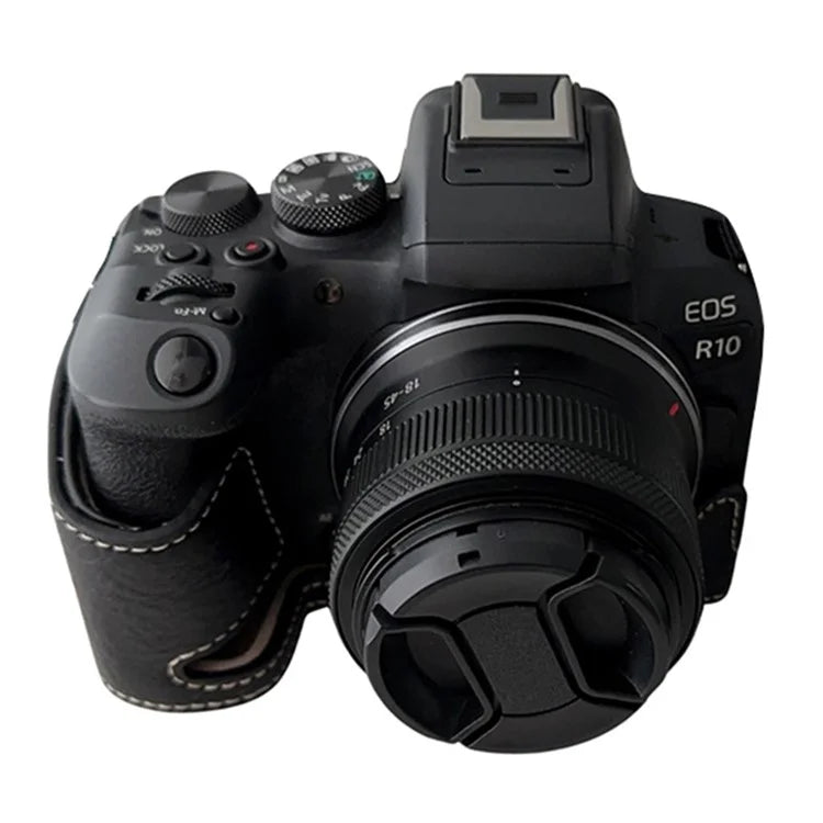 For Canon EOS R10 Buffalo Texture PU Leather Bottom Case Half Body Camera Anti-drop Cover